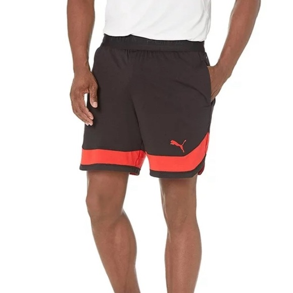 NWT PUMA Mens Train Vent Knit 7” Shorts \ Black and Red / Large - Picture 1 of 10